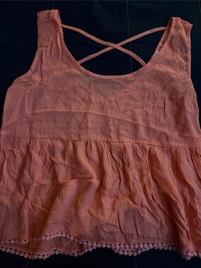 Liberty Love Coral Pink Crisscross Ruffle Tank